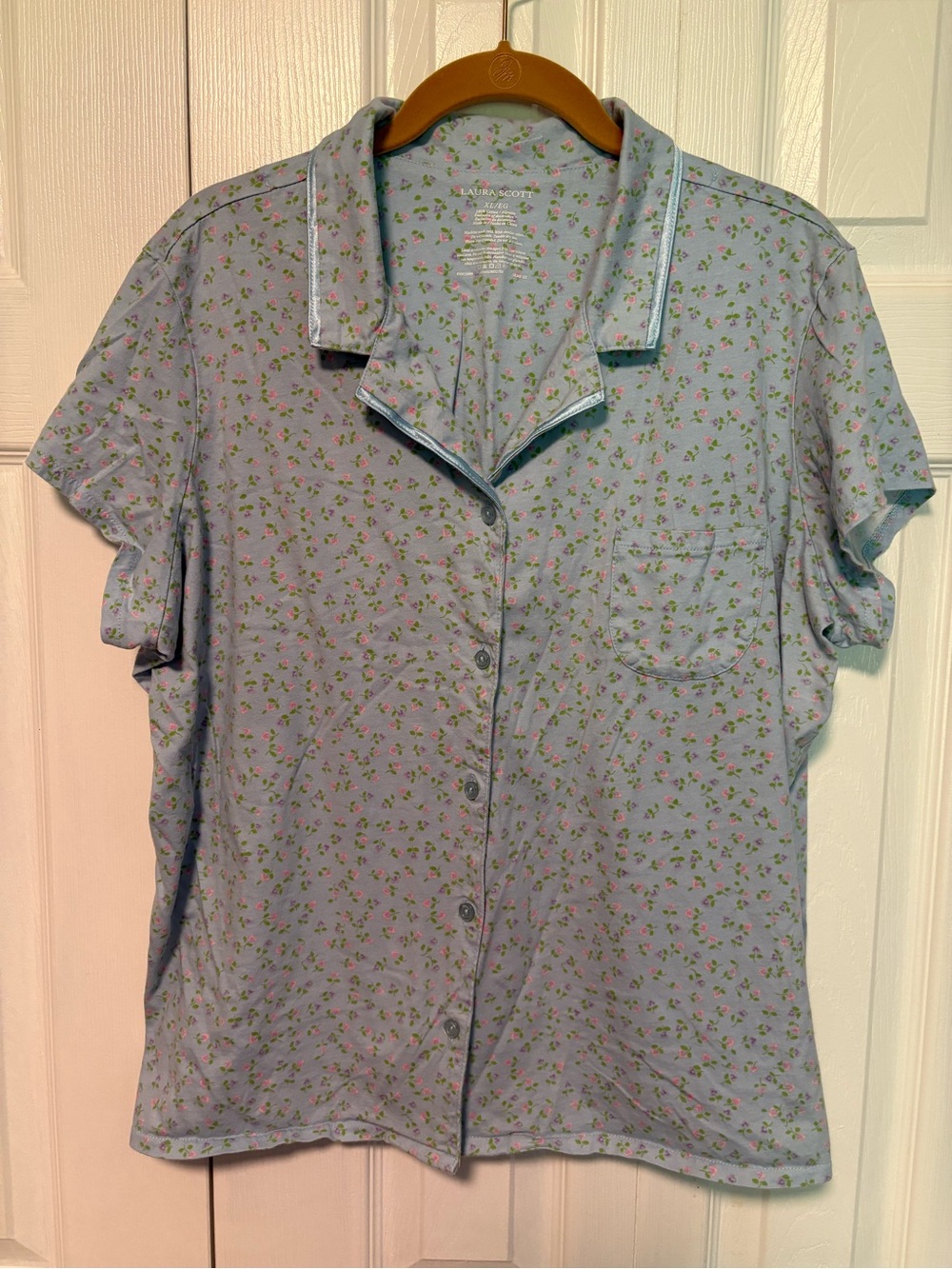Light Blue Floral Button-Up Pajama Top